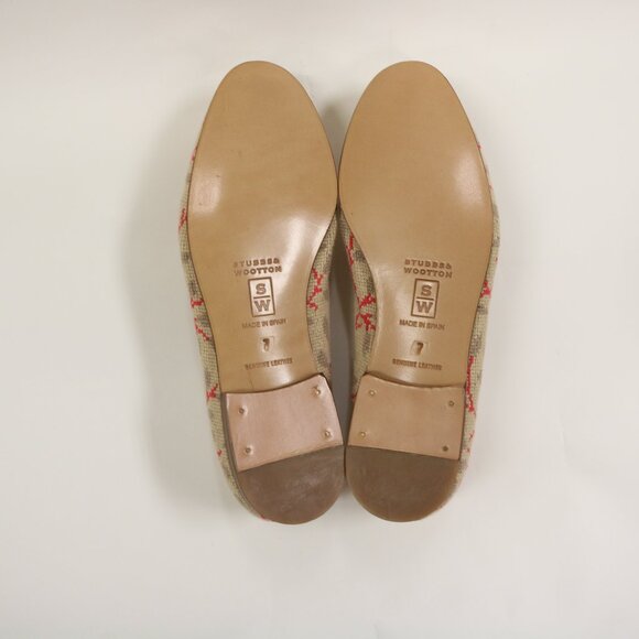 NEW Stubbs & Wootton Size 7 Needlepoint Slipper In Tan, Taupe and Red - Picture 7 of 10
